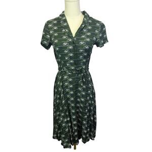 Anthropologie circus Dress Bicycle Print button up with belt gree  Size 10